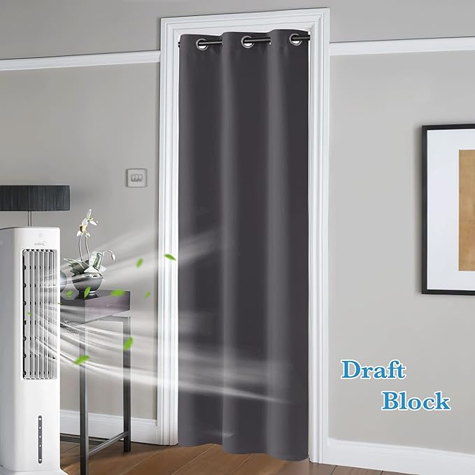 RYB HOME Blackout Curtains Thermal Insulating Privacy Temporary Door Curtains for Bedroom Closet Doorway Accordion Door Interior Living Room Kids Nursery Dining, Wide 60 x Long 90 inch, Grey - Image 2