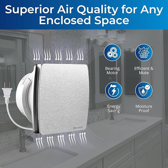 Venta 4 Inch Exhaust Fan – 1.5 Sones, Quiet Wall Mount Bathroom Exhaust Fan – Powerful 56 CFM Airflow, Anti-Backflow, Energy-Efficient - For Kitchen, Garage, Office - Silver - Image 5