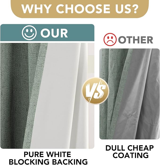 H.VERSAILTEX White Linen Blackout Curtains Durable Thick Textured Linen Look 100% Blackout Patio Door Curtain Anti Rust Grommet Extra Wide Sliding Door Curtain Panel, W100 x L108 inch, Green Bay - Image 4