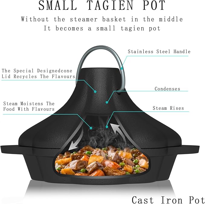 2-in-1 Wood Stove Steamer/Humidifier with Garlic Roaster & Saucepan Pot, Dual-Layer Design for Steaming, Baking, Stove Protection & Multi-Functional Cooking (1.4 Qt + Compact Size) - Image 6
