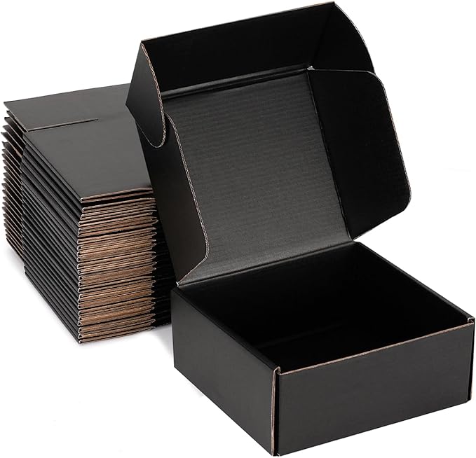 Small Shipping Boxes 8x8x3 Inch (25 Pack) - Sturdy Black Corrugated Cardboard Boxes for Small Business, Ecommerce, Mailing & Packaging | Recyclable Gift & Storage Boxes by DUZCLI