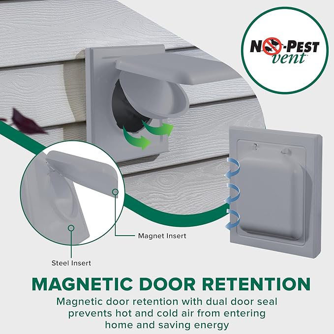 NO-PEST VENT, Exclusive Dual Door Dryer Vent Cover Outdoor 4 inch or Bathroom fan, Made in USA w Highest UV Resistant Plastic in any Outdoor Vent Cover (Slate Grey, 4 inch With 12" Duct Tube) - Image 4