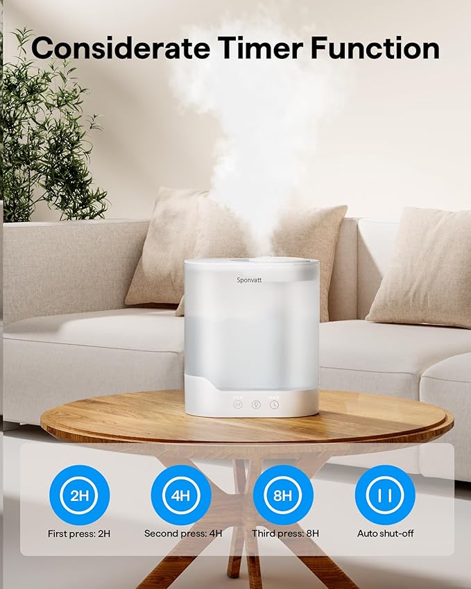 Sponvatt Humidifiers for Bedroom Home,2.5L Top Fill Cool Mist Air Humidifier for Large Room Baby Nursery,Quiet Ultrasonic,With Oil Diffuser and Nightlight,for Plants,Office,Easy to Clean,Auto Shut-Off - Image 5