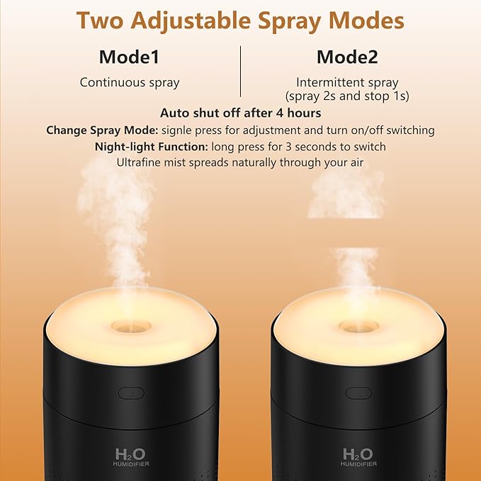 Portable Mini Humidifier, Auto Shut-Off, 2 Mist Modes, Quite, Small Humidifiers for Bedroom Travel Office Desk Plants (Black) - Image 4