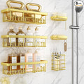 Veken Adhesive Shower Caddy 6-Pack,Gifts for Women Mom,Heavy Weight Bearing,Large Wall Mounted Bathroom Shelves Rack,Organizer Storage Accessories with Soap Dish&Toothbrush Holder,Bright Gold by Veken