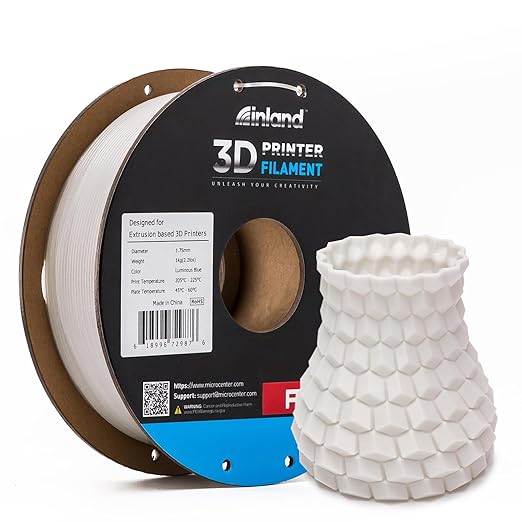 INLAND Micro Center PLA+ 3D Printing Filament 1.75mm - PLA Pro Dimensional Accuracy +/- 0.03 mm - 1kg Cardboard Spool (2.2 lbs) (1 Pack Luminous Blue, 1.75mm) by INLAND
