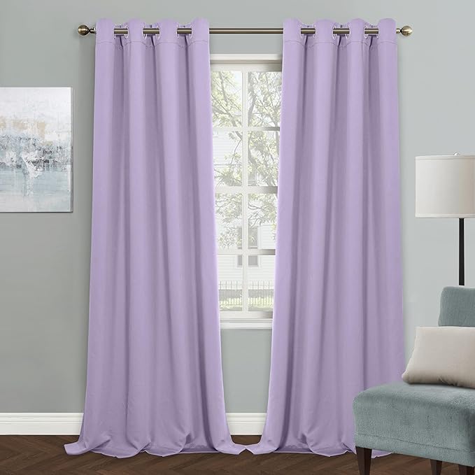 MYSKY HOME Lilac Blackout Curtains for Living Room, 95 Inch Long Grommet Room Darkening Curtain for Bedroom, Amazing Triple Weave Thermal Insulated Curtain, 1 Curtain Panel, 52 x 95 Inch, Lilac by MYSKYHOME