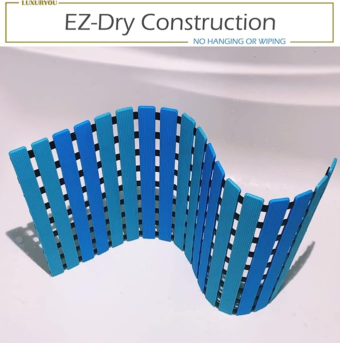 Non Slip Bathtub Mat | Double-Layered Shower Floor Mat with Suction Cups | EZ-Dry Construction | Non-Toxic, BPA, Latex, Phthalate, PVC Free (Wave) - Image 4