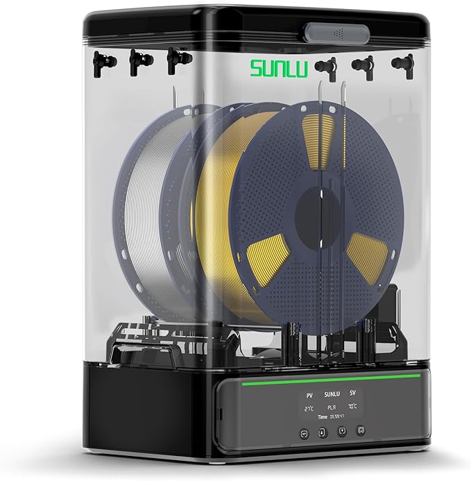 SUNLU Official Filament Box Dryer SP2,Accommodate 0.25-3KG,Compatible with filaments of 1.75/2.85mm diameter,Rapid heating,70℃ Max Temperature,Chamber and base Freely stackable separated design,Black. by SUNLU