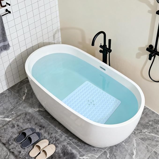 Anti-Slip Bathtub Shower mat, 20.8×20.8（Approximately 53×53cm） inch Soft Oversized Machine Washable Non-Slip Bathtub mat with Drainage Holes, Bathroom Floor Suction Cup.（1-Opaque Light Blue） - Image 5