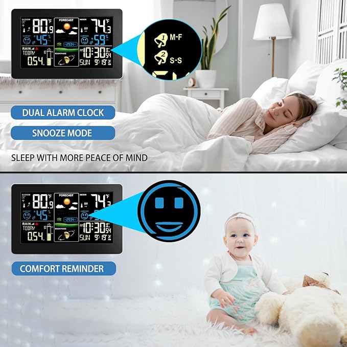 Weather Station with Rain Gauge Outdoor, Home Weather Stations Wireless Indoor Outdoor with Digital Rain Gauges, Thermometer, Barometer, Hygrometer, Atomic Clock, Weather Forecast and Alerts - Image 8