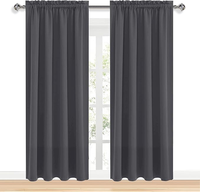 DWCN Blackout Curtains for Bedroom 84 Inch Length 2 Panels Set, Solid Thermal Insulated Energy Saving Rod Pocket Window Treatment Curtains Blackout Drapes (W52 x L84 Inch, Dark Grey) - Image 9