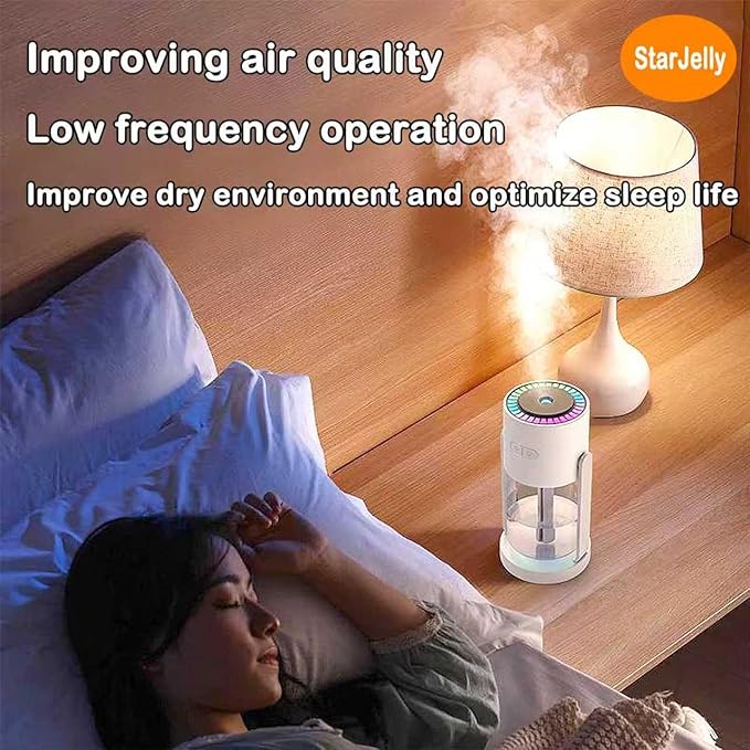 Portable Starry Sky Projection Humidifier, USB Mini Humidifier, 360° Rotating Nozzle, Colorful Lights, Anti-Clogging Technology, Ultra-Quiet Design, Suitable for Offices, Bedroom, Desktops. (01 White) - Image 4