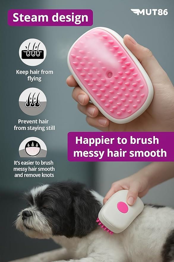 Cat Steam Brush, 3-in-1 Mist Grooming Brush, USB-C Rechargeable Anti-Static Silicone Pet Hair Cleaning Comb for Cats Dogs - Image 4