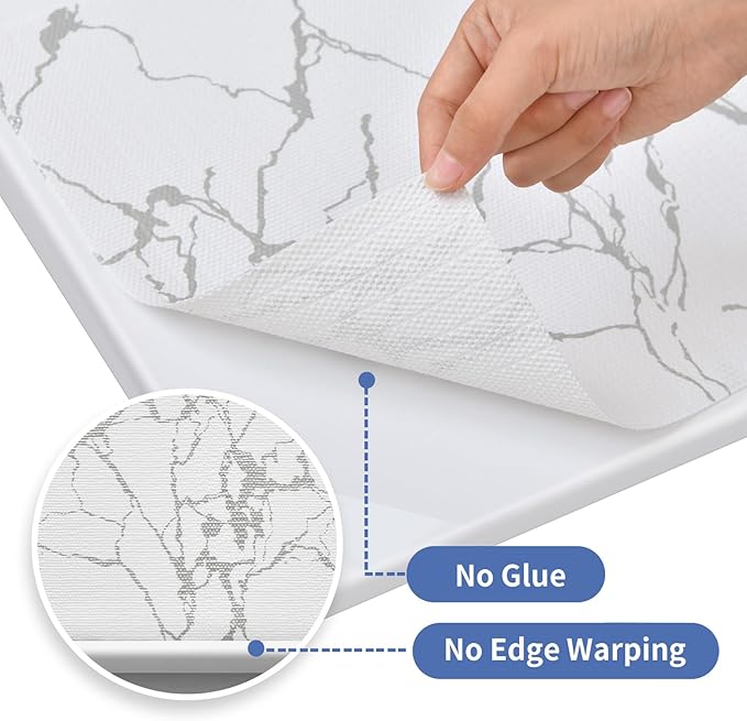Drawer and Shelf Liner for Kitchen Cabinet: 17 in X 20 Ft Non Slip Waterproof Shelf Paper Non Adhesive Refrigerator Liners Silver Marble Easy Liners for Bathroom with Knife Tape Measure - Image 8