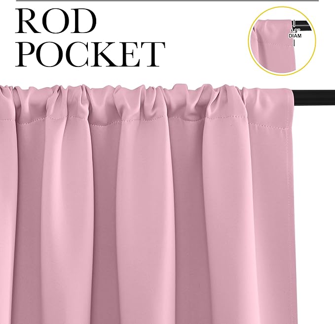 NICETOWN Blackout Curtains for Bedroom, Blackout Curtain Panels, Rouge Pink, 1 Pair, 70 by 63-inch, Window Treatment Energy Saving Thermal Insulated Solid Rod Pocket Blackout Drapes/Draperies - Image 2
