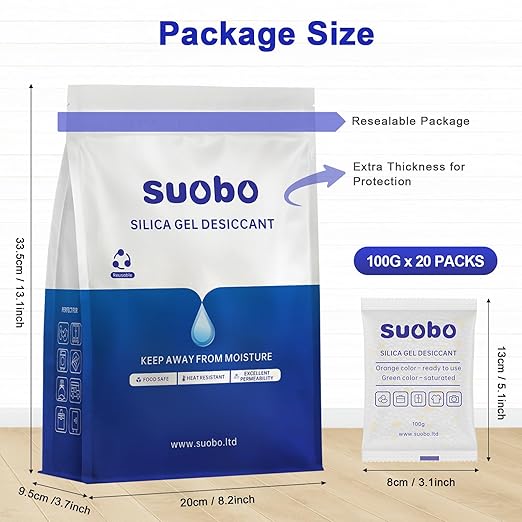 Silica Gel Packets, 100 Gram 20 Packs Moisture Absorbers with Color Indicating, Food Safe Desiccant Packs for Storage, Silica Packets for Foods, Electronics, Closet, 3D Filaments - Image 6