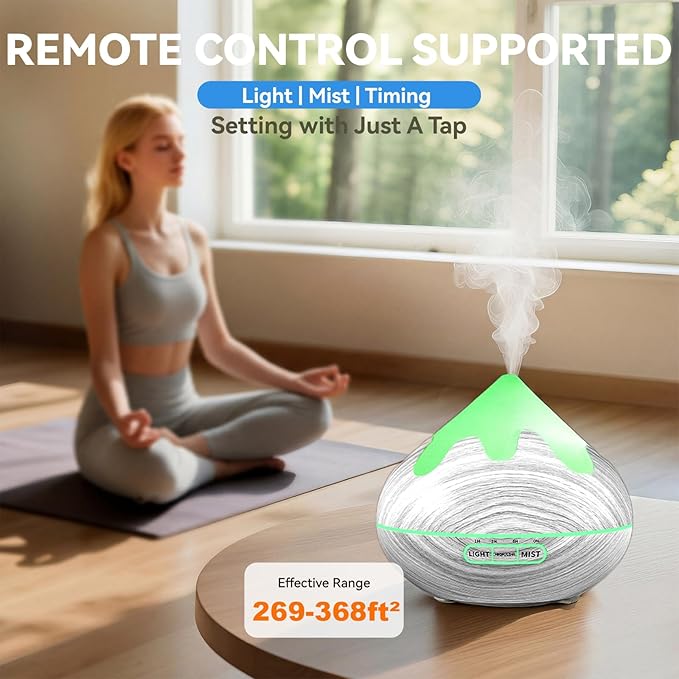 500ML Essential Oil Diffuser, Large Aromatherapy Diffuser with Remote Control, Air Diffusers for Home Office Room, Fragrance Humidifier with 7 Color LED & 2 Mist Mode, Glacier White - Image 6
