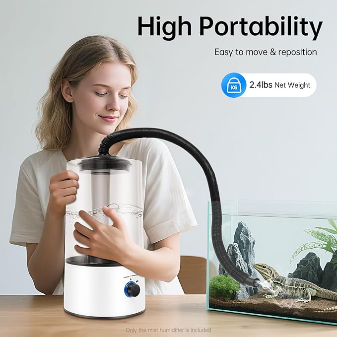 Reptile Humidifier & Fogger 4L Large Capacity Tank Cool Mist Maker with Adjustable Hose, Auto Shut-Off for Terrarium Geckos Snakes Turtles Lizards Frogs - Image 5