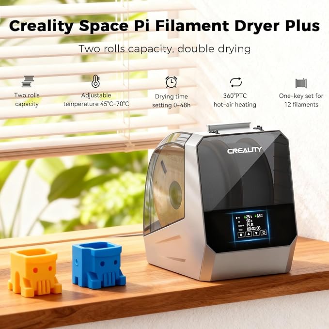 2026 New Official CREALITY Space Pi Filament Dryer Plus, 2 Spools Double 360° 160W PTC Fast Heating 3D Printer Filament Dryer Box, 4''LCD Touch Screen, One-Key Set Filament Drying for PLA PETG ABS TPU - Image 7