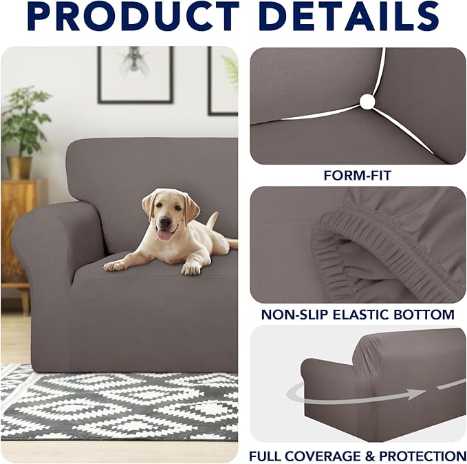 PureFit 100% Dual Waterproof Couch Cover Slipcovers for Couches and Sofas - Stretch Non Slip Fleece Sofa Covers Washable, Leakproof Furniture Protector for Kids, Pets, Dog (Chair, Taupe) - Image 4