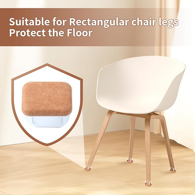 Ezprotekt 24 Pcs Rectangle Clear Felt Chair Leg Floor Protectors Caps for Hardwood Floors, Rectangle Silicone Felt Furniture Pads Cups for Chair Table Desk (Fit W :0.6-0.8", L: 0.9-1.3") - Image 5