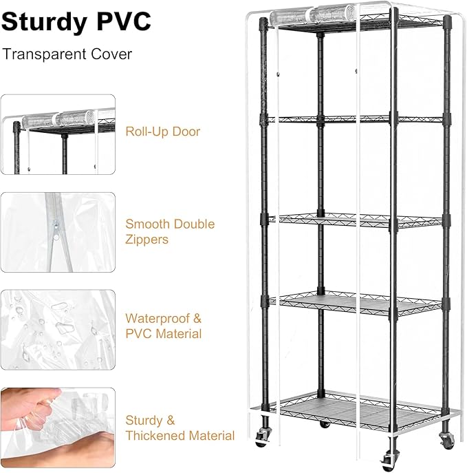 Indoor Greenhouse with Grow Lights, 5 Tier 23.2" L×13.4" W×61.4" H Mini Greenhouse, Grow Light Shelf with Tent and Thermometer, with 72W Full Spectrum Growing Lamps for Seed Starting - Image 4