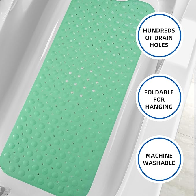 ZHICHENG Bath Tub and Shower Mats, Non-Slip 39 x 16 Inch Extra Long Bath Mat, Machine Washable Bathtub Mat with Drain Holes, Suction Cups for Bathroom (Green) - Image 5