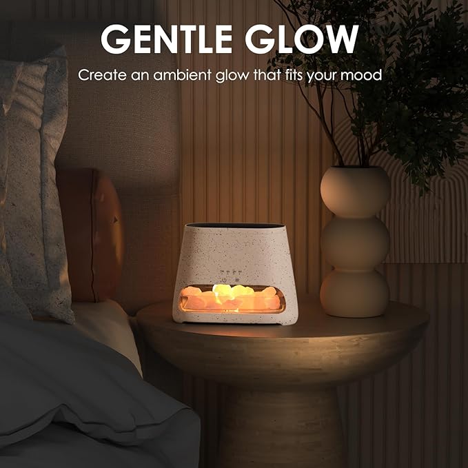 SALKING 2-in-1 Himalayan Salt Lamp & Ultrasonic Essential Oil Diffuser, Aromatherapy Diffuser Cool Mist Humidifier, Salt Therapy Lamp, 100% Pure Himalayan Salt, Ambient Glow, 150ml (Off-White) - Image 6