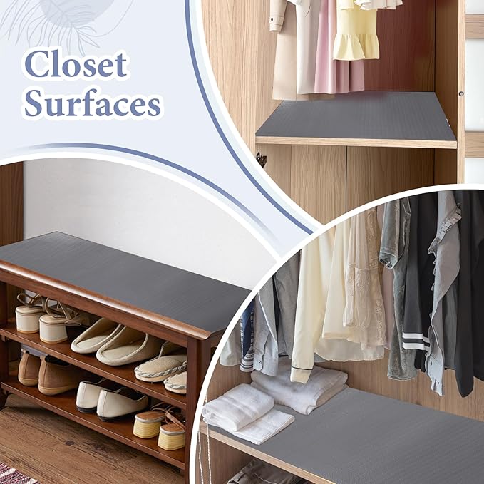 Drawer and Shelf Liner for Kitchen Cabinet: 17 in X 30 Ft Non Slip Waterproof Shelf Paper Non Adhesive Refrigerator Liners Gray Easy Liners for Bathroom Cupboard with Knife Tape Measure - Image 7