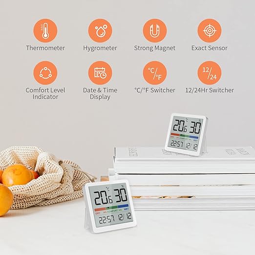 NOKLEAD 2-Pack Indoor Thermometer Hygrometer - Room Temp Gauge Humidity Monitor for Home, Magnetic, 3.3in Screen, Calibration & Air Comfort Indicator (Spare Battery Included) - Image 2