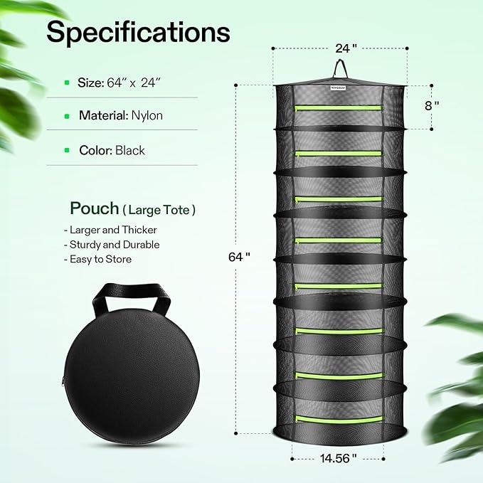 VIVOSUN 4-Pack 8-Layer Mesh Drying Rack Hanging Design with Green Zippers for Dehydrating, Indoor and Outdoor (Pruning Shears Included) - Image 2