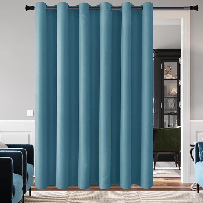 DWCN Room Divider Curtain - Extra Wide Blackout Curtain for Sliding Glass Door, Living Room, Bedroom Partition and Shared Office Space, 1 Grommet Curtain Panel, 8.3ft Wide x 7ft Tall, Stone Blue by DWCN