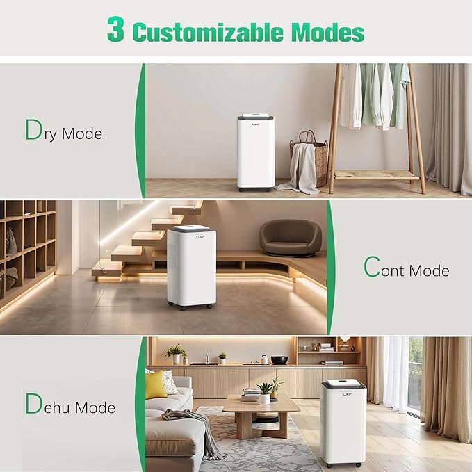 LUKO 2000 Sq. Ft Dehumidifiers for Large Room and Basements, 30 Pints Dehumidifier with Drain Hose, Auto or Manual Drainage, 0.528 Gallon Water Tank, Auto Defrost, Dry Clothes Function, 24H Timer - Image 7