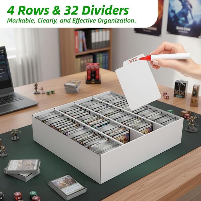 Calenzana 3200-Count Trading Cardboard Card Storage Boxes 2 Pack, 4 Row White Card Box with 32 Dividers, Baseball, MTG, TCG Card Organizer - Image 3