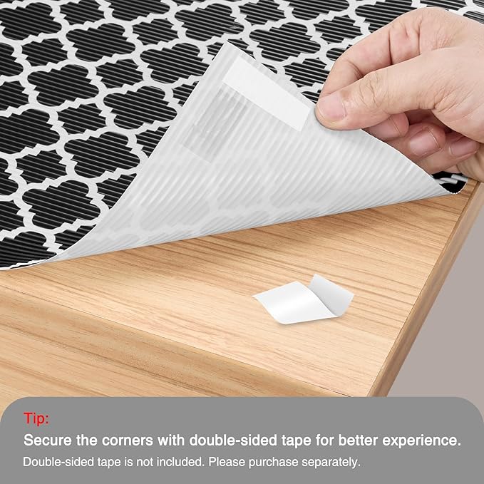 Glotoch Shelf Liners for Kitchen Cabinets 12” x 20 ft, Non Slip Drawer Liner, Waterproof Cabinet Liner for Wire/Pantry/Closet/Dresser-Non Adhesive, Heavy Duty, Quatrefoil, Black&White - Image 6