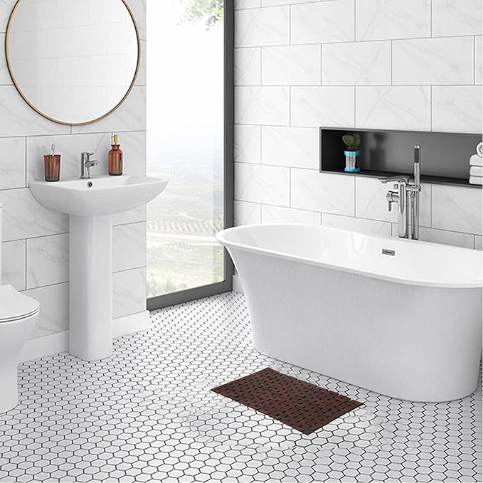 Bath Mat Bathroom Runner Long Large Rugs Floor Wood Shower Bathtub Waterproof Non Slip Accessories 16x34 Inch Easy to Clean, Natural, 1 pc - Image 2