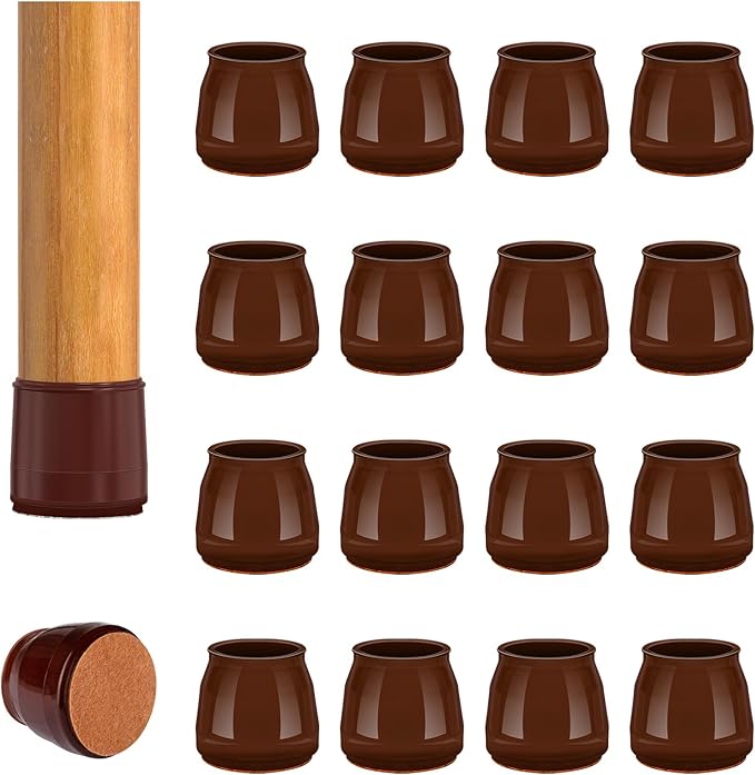 16pcs Round Chair Leg Floor Protectors, Felt Pads Chair Leg Protectors for Hardwood Floors, Silicone Furniture Feet Cups Covers Felt Pads, Prevents Scratches & Reduce Noise, Brown, Small by BAIPOK