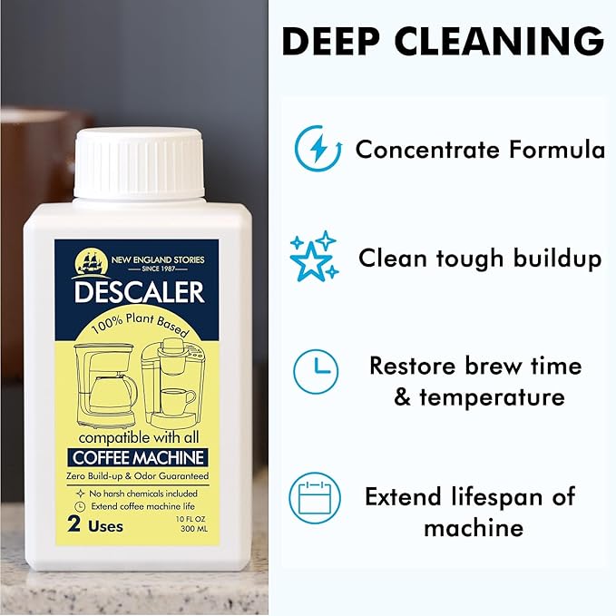 New England Stories Coffee Machine Descaler - 10oz (2 Uses), Universal Descaling Solution Compatible with Keurig, Nespresso, Delonghi and All Single Use Coffee and Espresso Machines - Image 4