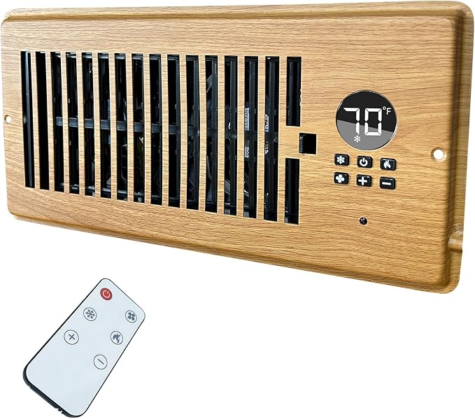 4"x10" Vent Register Booster Fan, Strong Steel Panel, Ultra-Quiet, 10-Speed, Built-In Thermostat, Mechanical Damper, Efficient HVAC Vent Fan (Wood Grain, 1 Pack) by DDPow