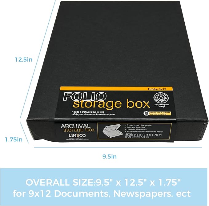 Lineco Archival Folio Storage Box. Metal Edge Archival Boxboard, Clamshell Lid. 9.5 x 12.5 x 1.75 inches. - Image 2
