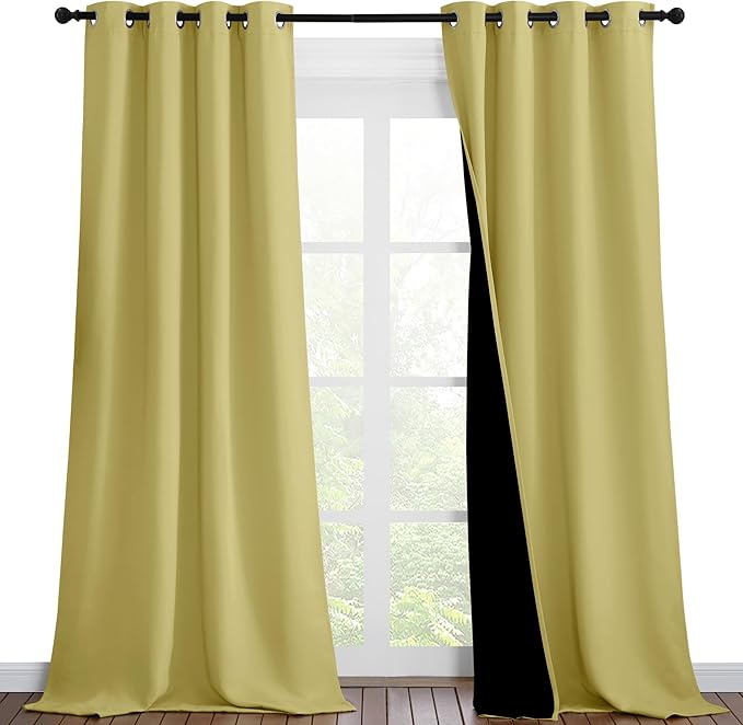 NICETOWN 100% Blackout Blinds, Set of 2, 46 inches x 96 inches, Laundry Room Decor Window Treatment Curtains for Large Patio Sliding Door, Thermal Insulated Paler Yellow Curtains for Bedroom by NICETOWN