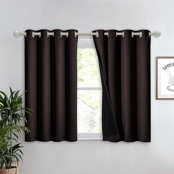 NICETOWN 100% Blackout Curtain 45 inches Length, 2 Thick Layers Completely Blackout Window Treatment Thermal Insulated Lined Drape for Basement Window (Brown, 1 Piece, 52 inches Width Each Panel) by NICETOWN