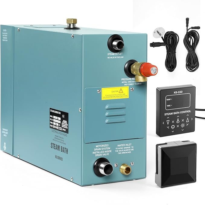 4KW Commercial Self-Draining Steam Generator Shower System Home Steam Bath Spa Generator 30 min to 12 Hours Auto Drain 95-131℉ for Suitable Space Heating 4 m³/140Cubic feet（4KW） by Unknown