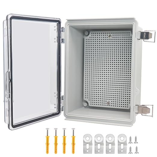 Electrical Box, Outdoor Waterproof Box IP67 Junction Box with Mounting Plate,ABS Plastic Project Box Power Cord Enclosure Clear 8.7" Dx6.7 Wx4.3 H by LuSumtly