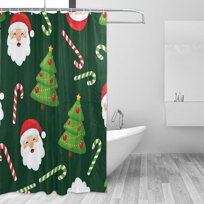 Christmas Green Santa Shower Curtain Liner 72×72 inch for Bathroom Curtain Anti Mold Shower Curtain with Hooks Bathroom Accessories by Unknown