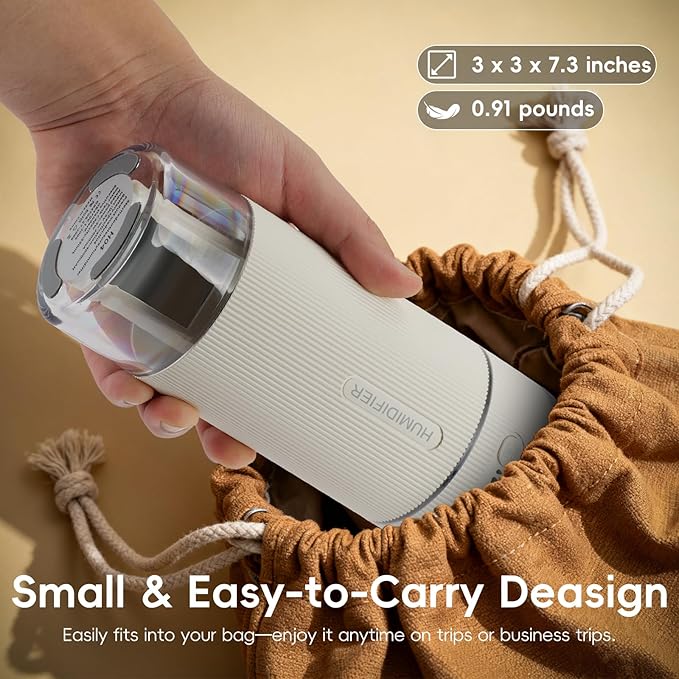 Portable Small Humidifiers for Travel, Mini Air Ultrasonic Humidifier with Filter Element - Cool Mist, Whisper Quiet, Nightlight, 350ML Tank, Car Modes, Perfect for Baby, Bedroom, Hotel, Desk, Plants - Image 7
