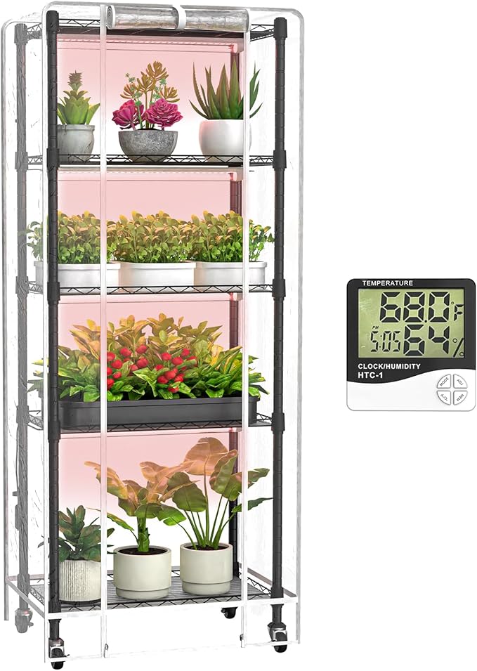 Indoor Greenhouse with Grow Lights, 5 Tier 23.2" L×13.4" W×61.4" H Mini Greenhouse, Grow Light Shelf with Tent and Thermometer, with 72W Full Spectrum Growing Lamps for Seed Starting by sagrynfp