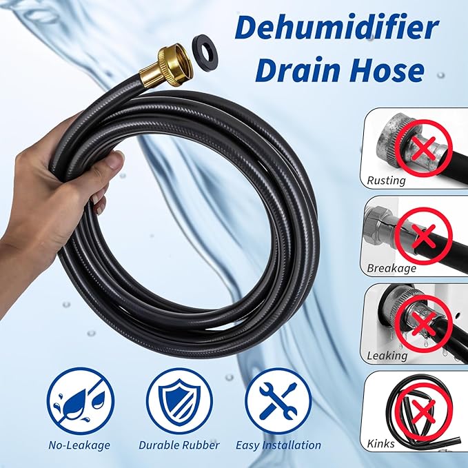 13FT Dehumidifier Drain Hose Compatible with Midea, Drain Hose for Dehumidifier with 3/4 Inch FHT Connector, Rust-Free Brass Fittings for No-Leakage Connection, Kink-Free, Fits for Most Dehumidifiers - Image 2