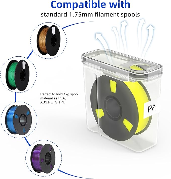 Filament Storage Box - 4 Pack 3D Printing Filament Container with Thick Silicone Seal, Dust-Proof Reusable Organizer with Writable Labels for 1.75mm PLA, ABS, PETG, TPU, PA (9.05"×8"×3") - Image 5